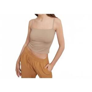 NEW AMBAR minimalist square neck slim fit cami top in beige